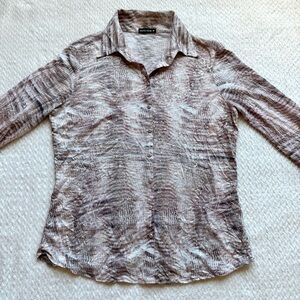 David Cline Roll Tab Long Sleeve Crushed Snap Front Top M Flax Silver Artsy